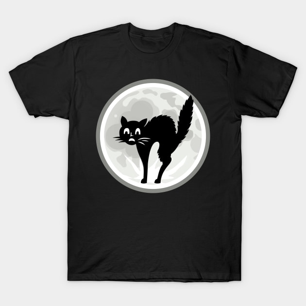 Scaredy Black Cat Full Moon Halloween Night T-Shirt by MOP tees